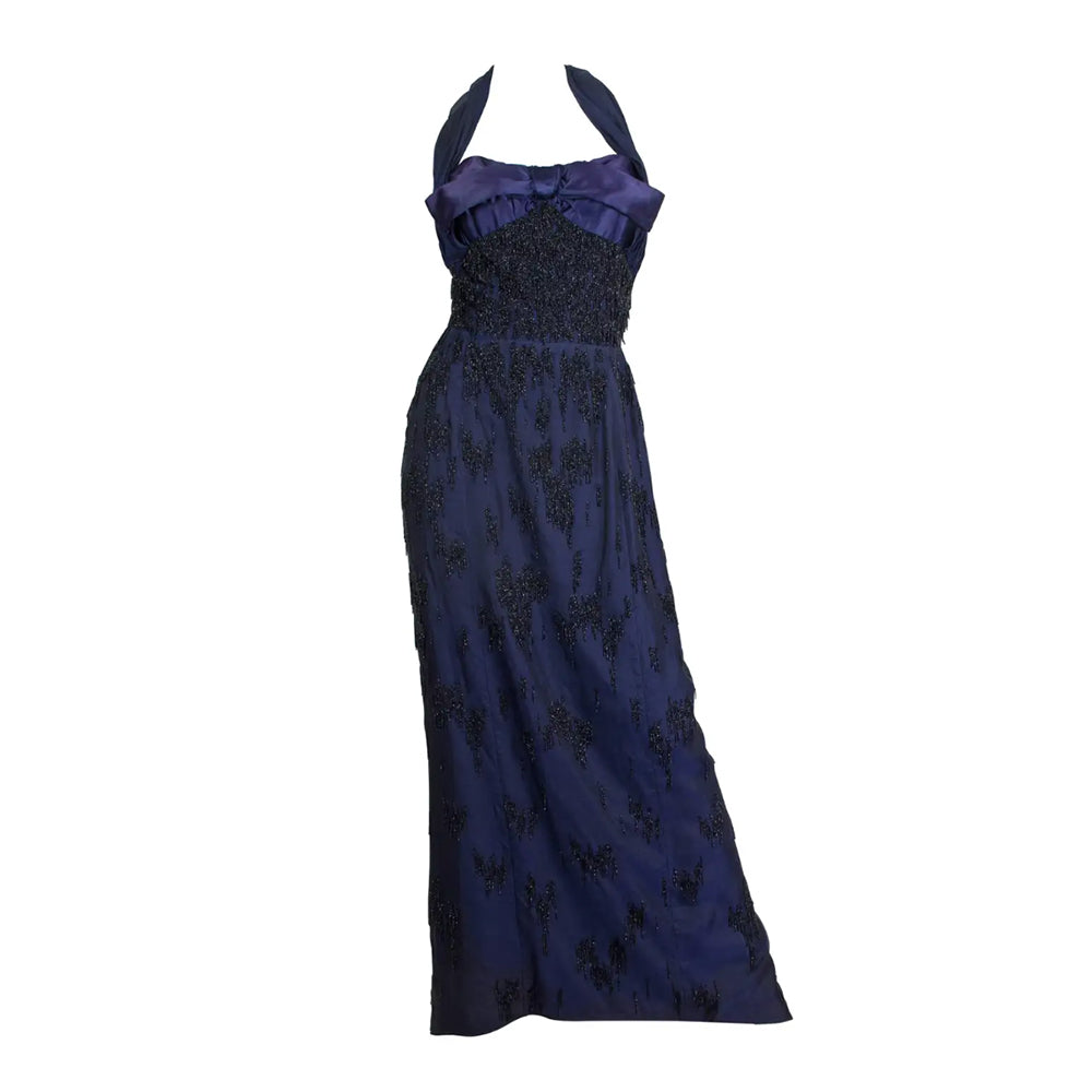 1950s Black and Blue Haute Couture Silk Organza.