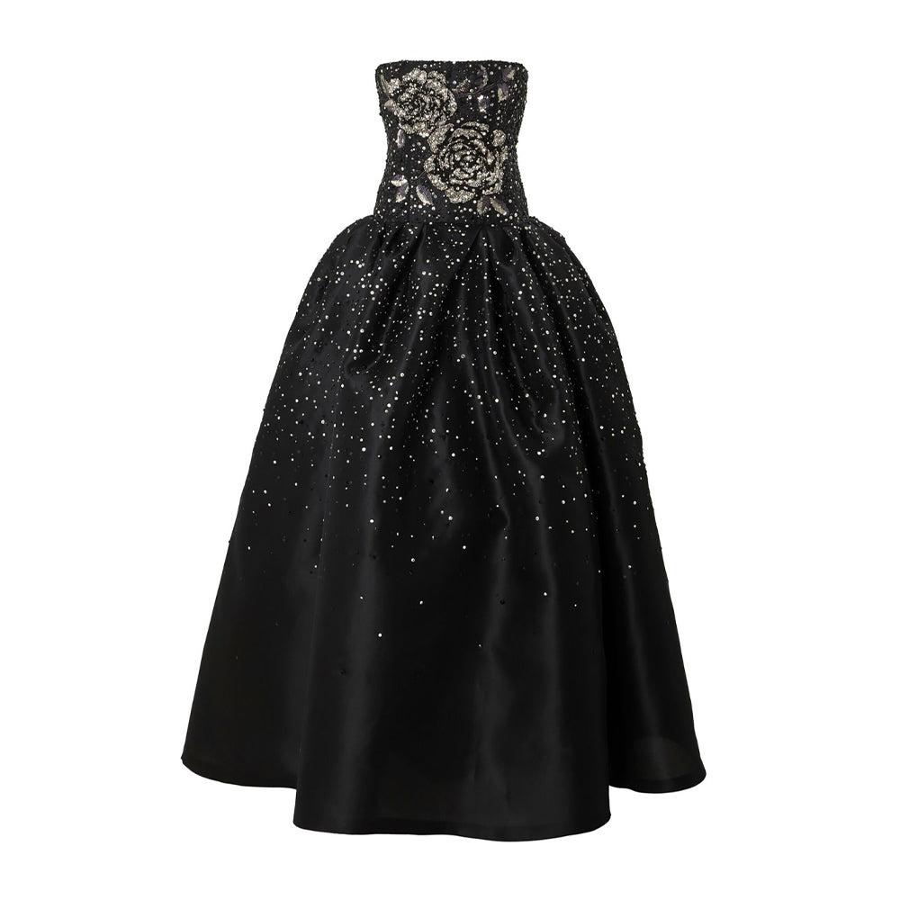 Strapless Black Silk Gown