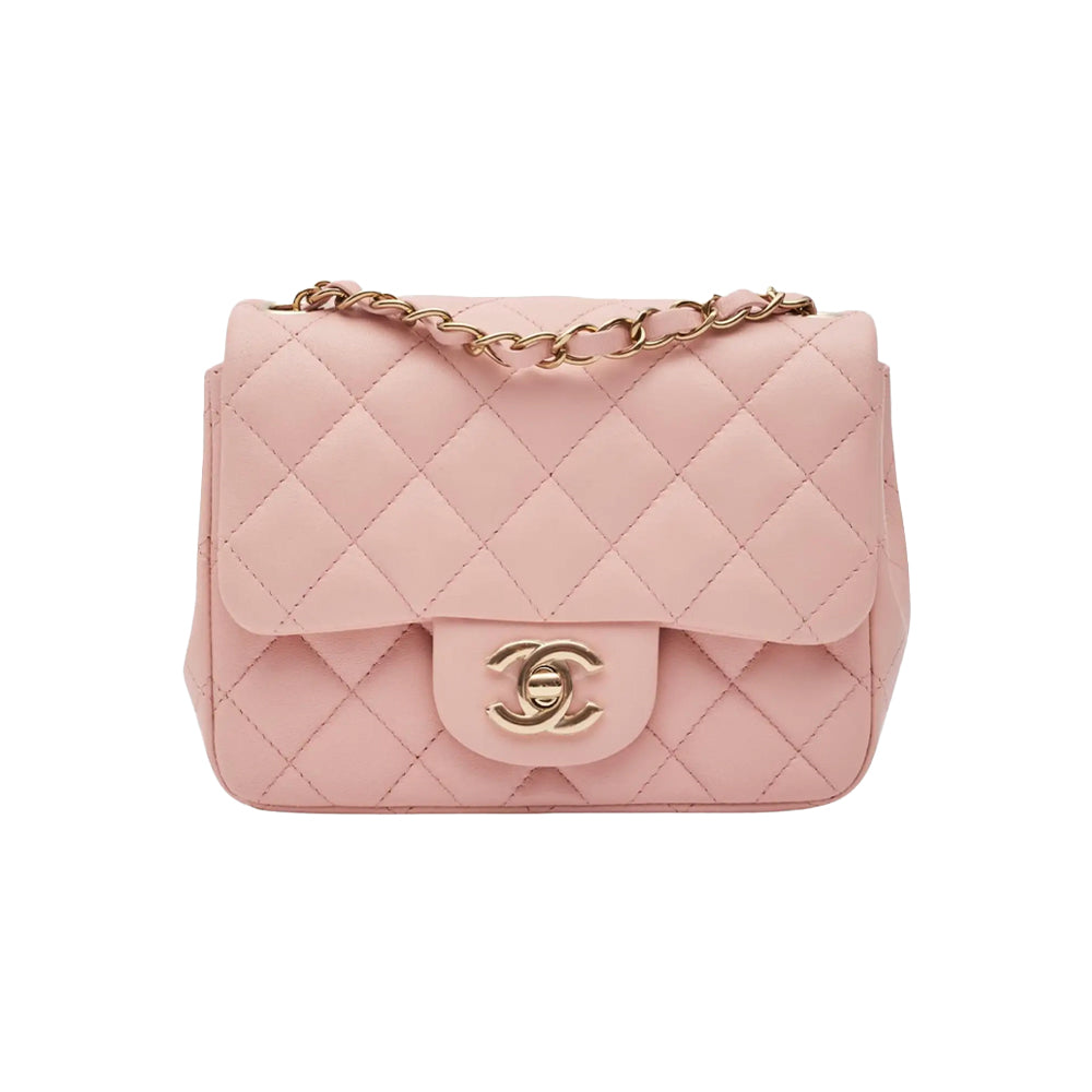 Lambskin Rose Pearl Crush Square Flap Bag Mini