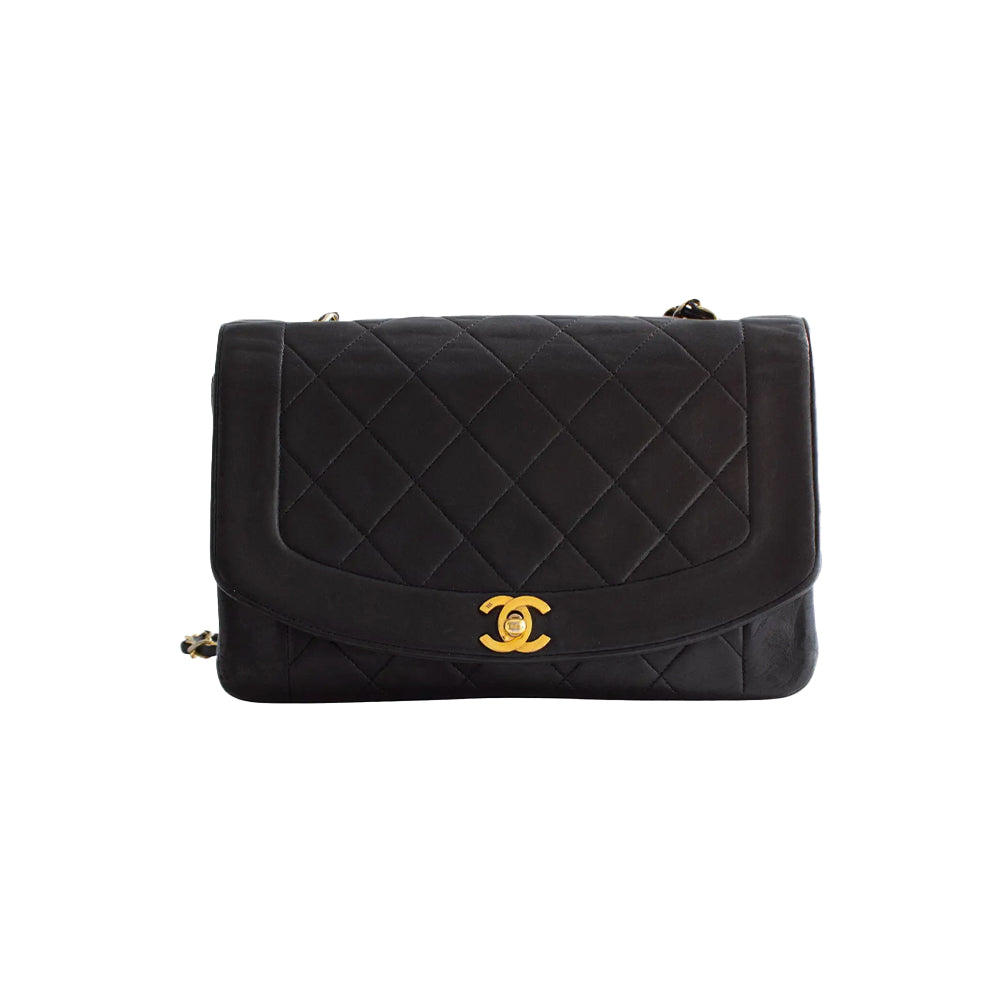 Vintage Diana Medium Black Lambskin 24K Gold