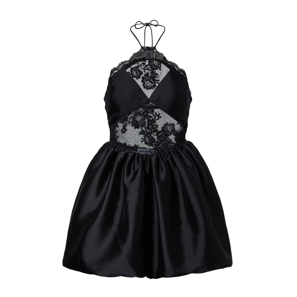 Lace-Trimmed Halterneck Taffeta Minidress