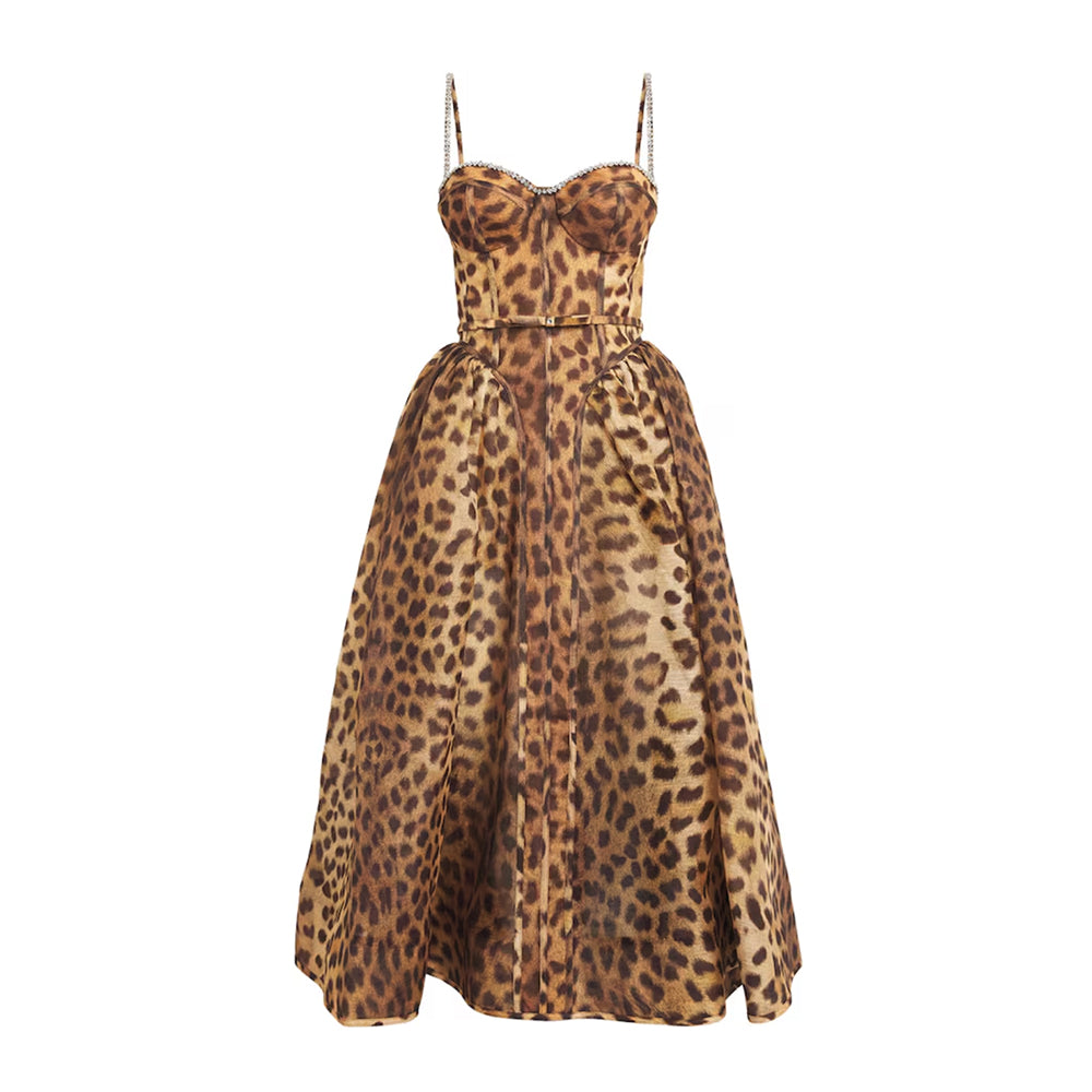 Crush Belted Crystal-Embellished Leopard-Print Linen and Silk-Blend Organza