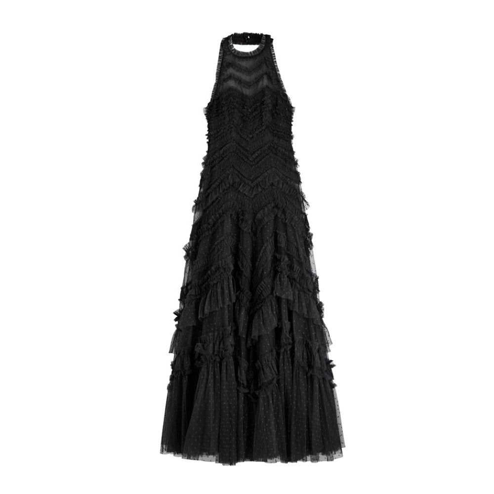 Tulle Halterneck Elia Gown in Black