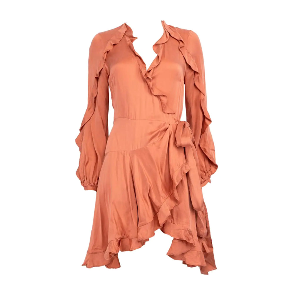 Pink Silk Frill V-Neck Mini Dress 2000s