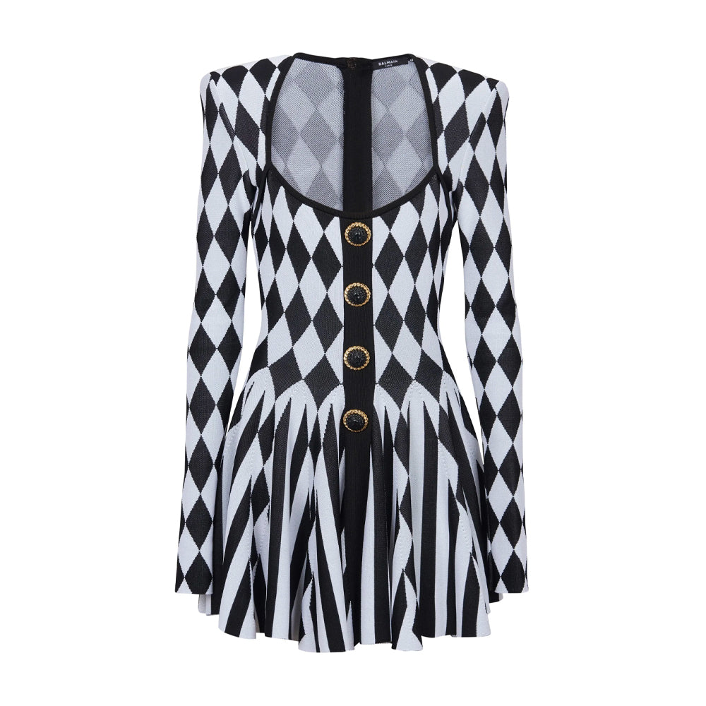 Diamond-Intarsia Knitted Mini Dress