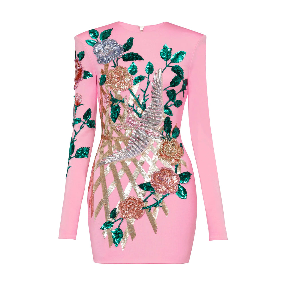 Long-Sleeved Sequinned Minidress