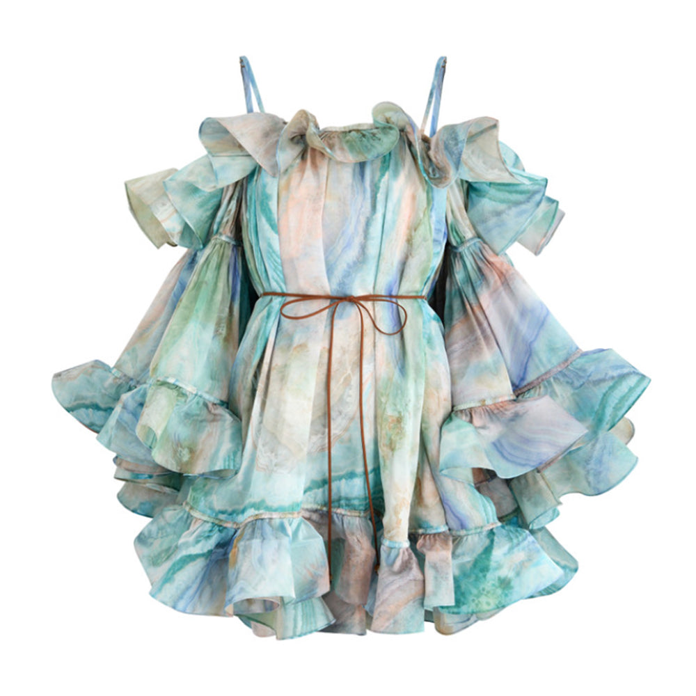 Flounce Abstract-Print Silk Mini Dress.