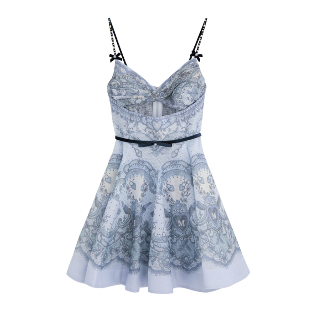 Crush embellished velvet-trimmed printed linen and silk-blend mini dress.