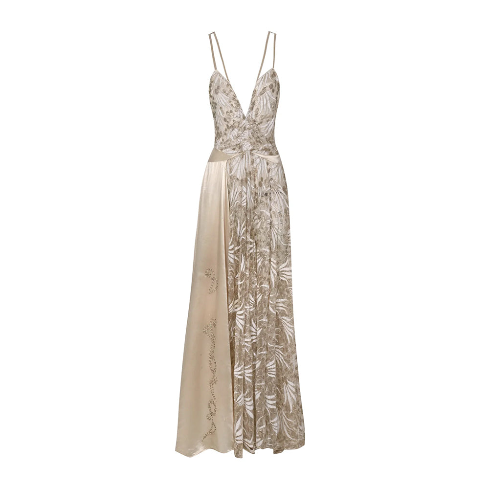 1930s Gold Lace and Ivory Silk Gown